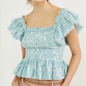 Anthropologie Smocked puff sleeve top